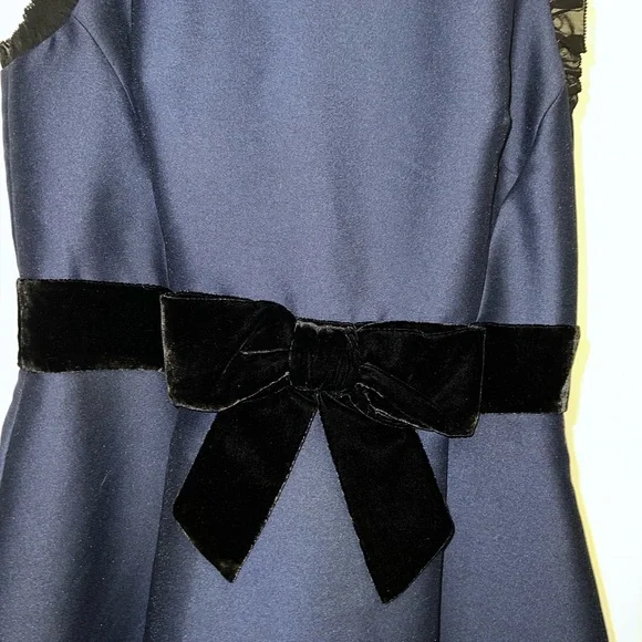 Kate Spade New York Navy Blue Black Velvet Bow Fit & Flare Dress 4 $428 -  threedaughtersproperties.com